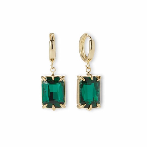 Perry Street Kelly Huggies Emerald Gem Gold Earrings - Picture 2 of 6